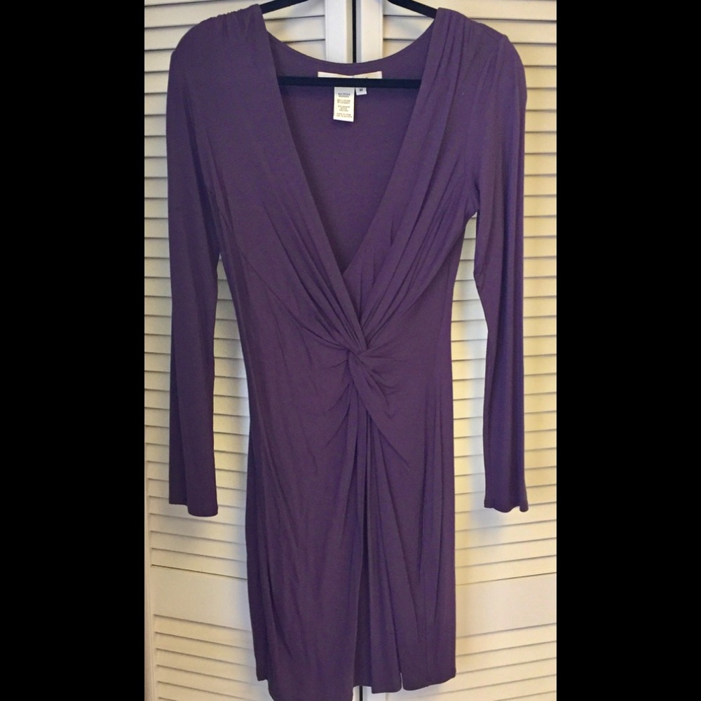 Max studio long-sleeve purple twist-front dress